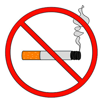 The picture shows a sign that prohibits smoking